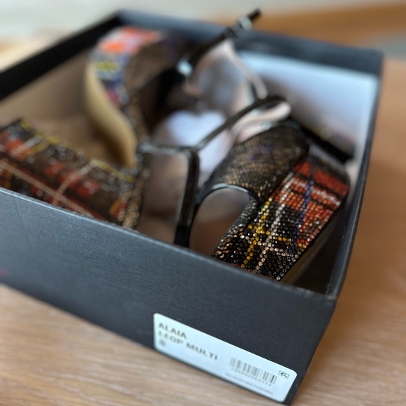 Betsy Johnson Alaia Leopard multi color platform sandal rhinestone heel Sz 8 - Picture 9 of 9